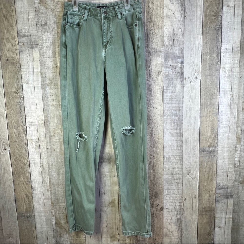 Fashion Nova Size 3 Olive Greenish 5 Pocket Distressed No Stretch Jeans